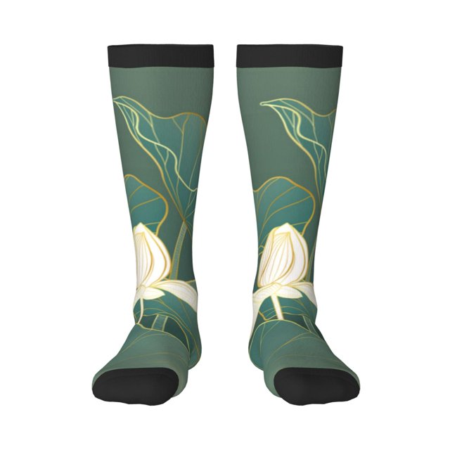 Gaeub Chaussettes Design Ligne Dorée Lotus Chaussettes Hautes Extensibles pour Hommes Femmes Adolescents, Chaussettes de Softball Soccer pour Randonnée, Sport