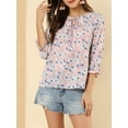 thumbnail image 6 of INSPIRE CHIC Women's Boho Blouse Floral Print Tie Neck 3/4 Sleeve Casual Tops XS Pink, 6 of 8