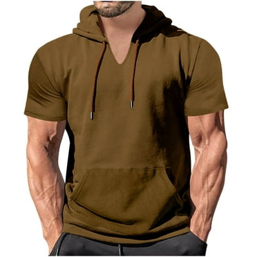 Hvyesh Men's Short Sleeve Hoodie Lightweight V Neck Drawstring Hooded T Shirts Workout Athletic Pullover Sweatshirt Summer Sports Tops