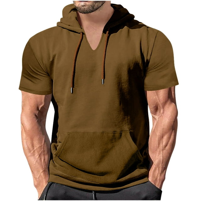 Birdeem Blouse à Capuche pour Hommes Chemise de Sport Unie avec Boutons Col Rond Manches Courtes
