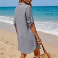 thumbnail image 4 of ClodeEU Women's Cotton Linen Lace Lapel V Neck Short Sleeve Shirt Dress,Casual Beach Cover Up Loose Dress Gray,Women's Plus L, 4 of 8