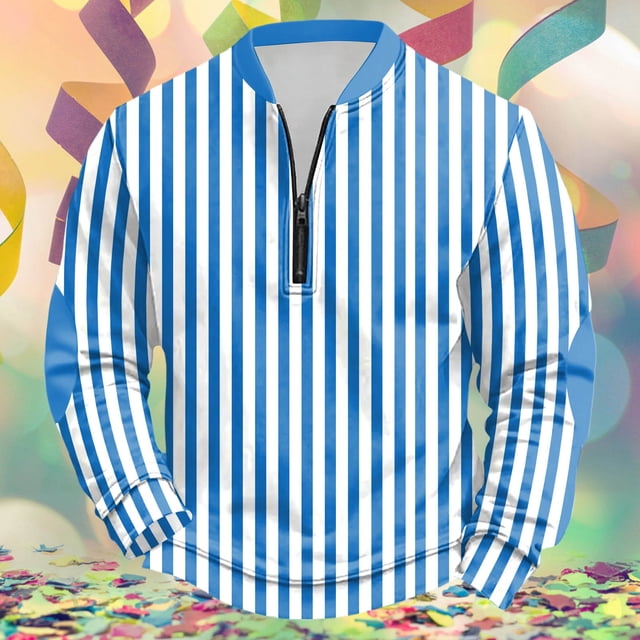 Chandail Sans Capuche pour Hommes pour Usage Quotidien Décontracté Mode Urbaine Carnaval Rayé Demi-Fermeture à Glissière Manches Longues Col Rond