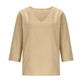 thumbnail image 6 of Admvng Plus Women Tops V Neck 3/4 Sleeve Casual Cotton Summer Plain Ladies Everyday Tee Soft Loose T Shirts Size S-5XL, 6 of 6