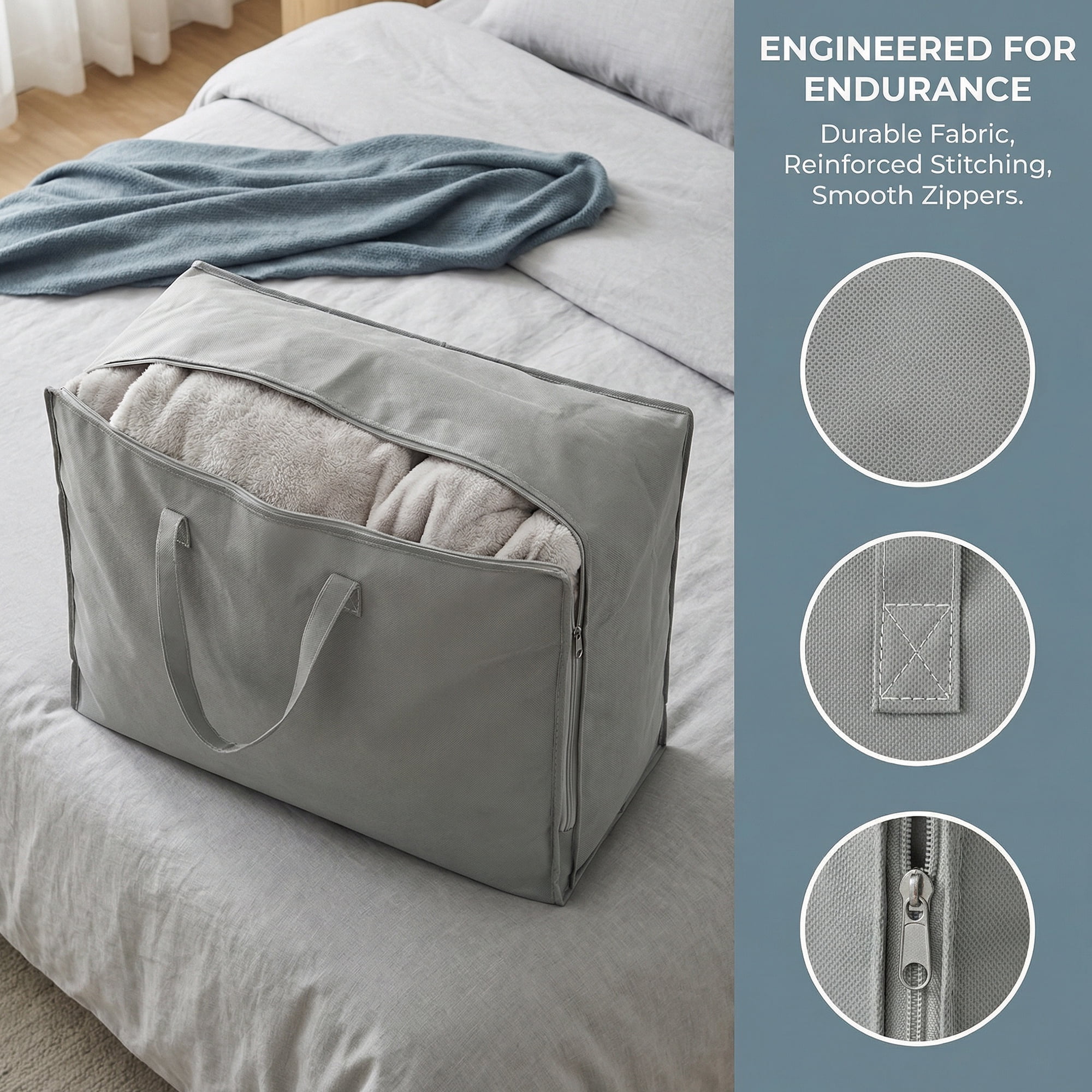 Unique Bargains Clothing Storage Bag Organize Bedroom Light Grey 27.6"x19.7"x10.2"