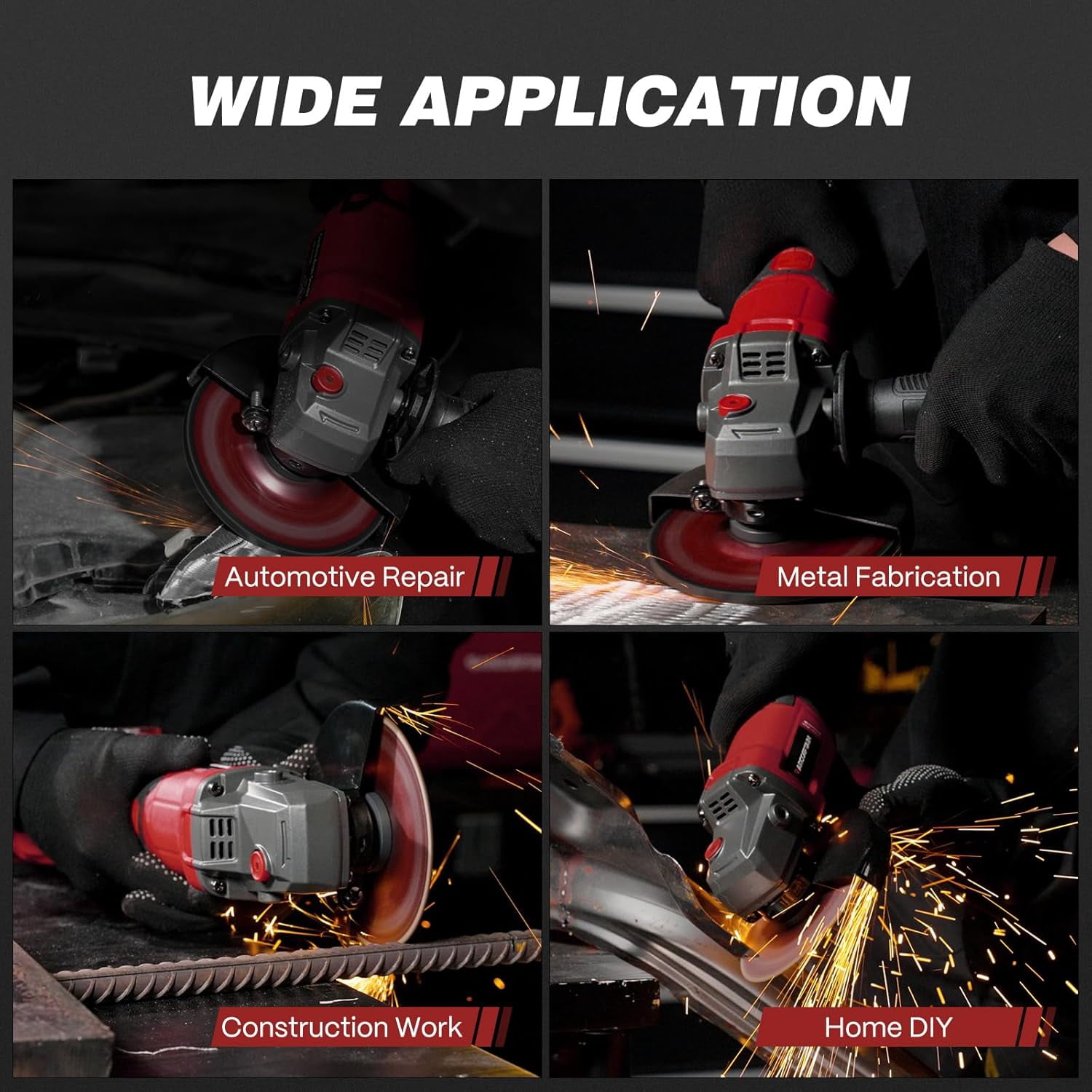 ARCCAPTAIN Angle Grinder Kit, 4-1/2" to 5", Paddle Switch, 9500RPM 1200W Brushless Motor, Cordless with 2PCS 4.0Ah Batteries, 180° Rotatable, 3-Speed, for Cutting/Grinding/Polishing