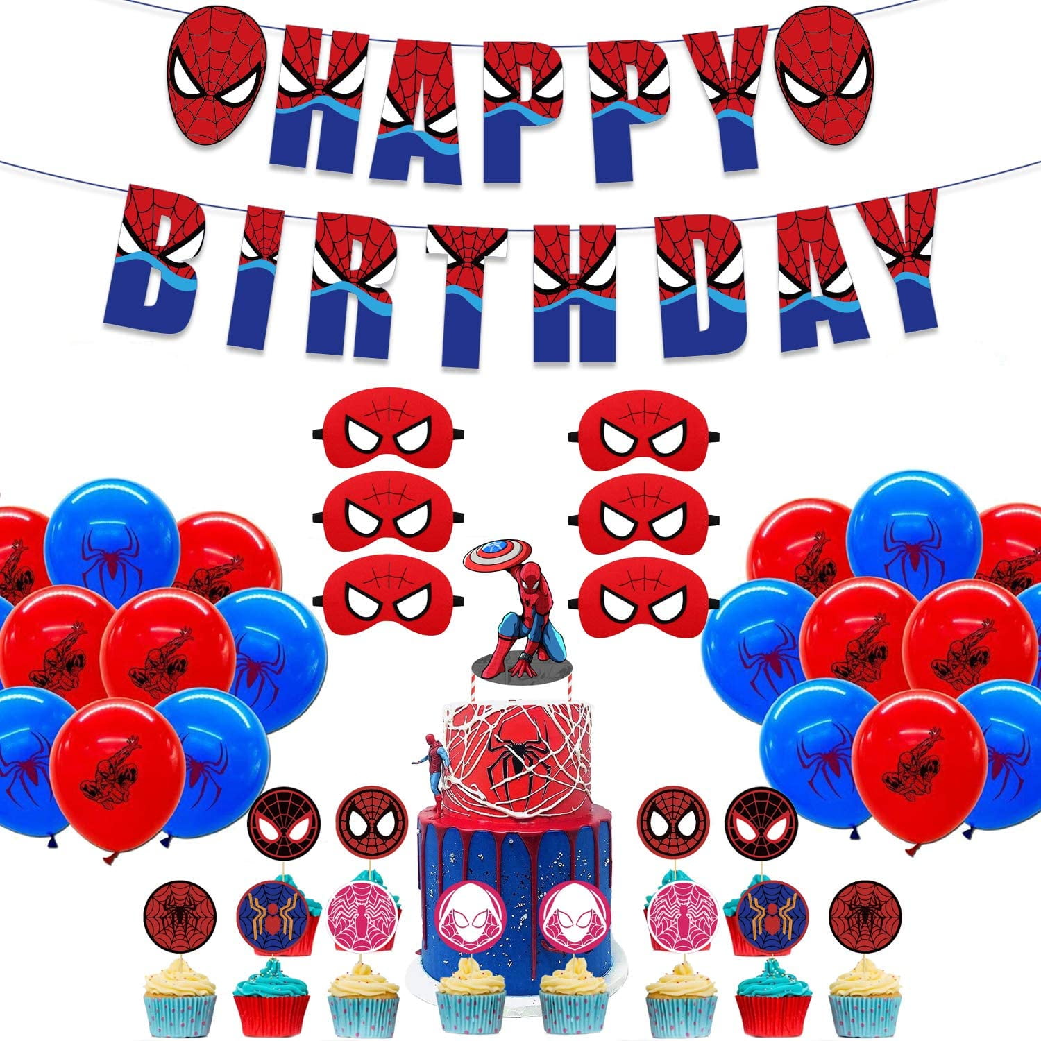 Spiderman Hero Happy Birthday Letter Set Balloons Party Decoration