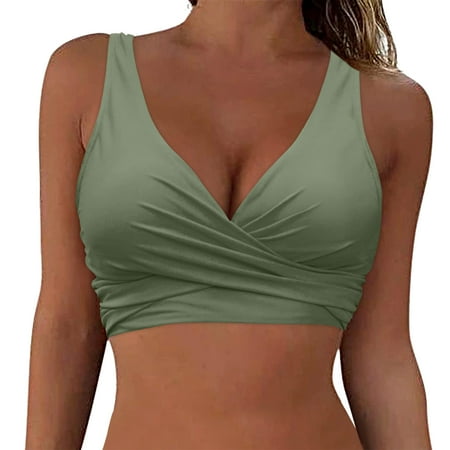 TOWED22 Women Plus Size Push up Bikini Top Only Full Coverage Swimsuit Tops Twist Front Longline Bathing Suit Bra(AG M)