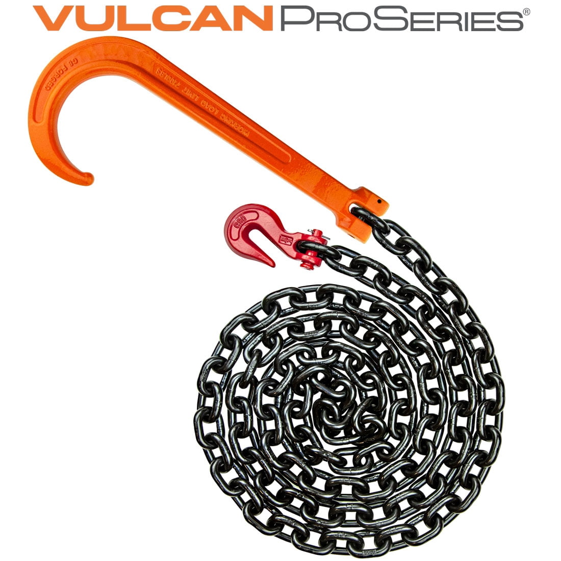 VULCAN Alloy Tow Chain - Forged Long J Hook - G80 - 3/8 inch x 10 foot - PROSeries - 7,100 Lbs SWL