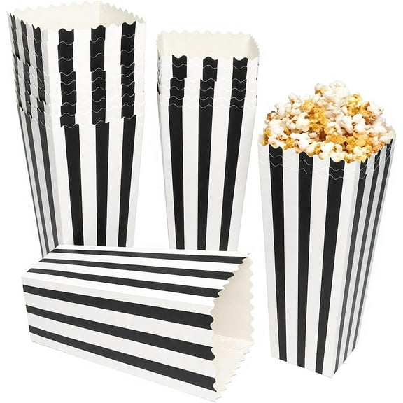 20 Pcs Large Capacity Black Paper Popcorn Boxes, Disposable Popcorn Containers for Party(7.79 x 3.74inch)