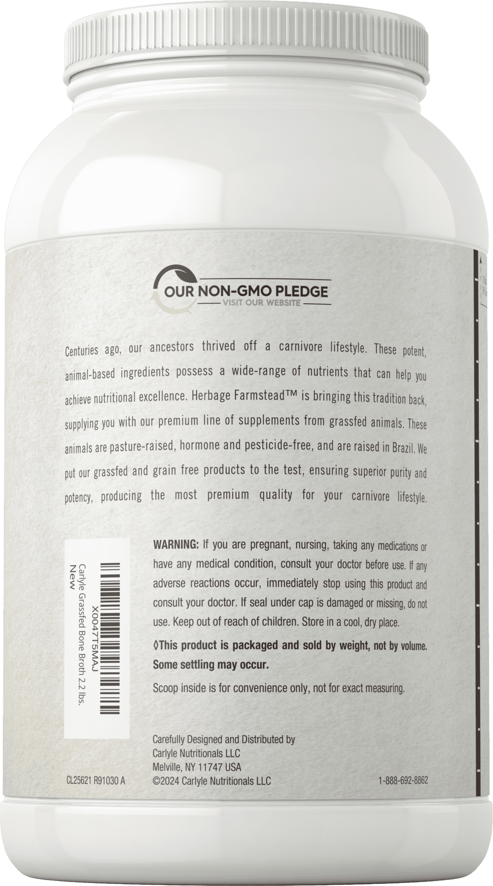 Grass Fed Bone Broth Protein Powder | 35.2 oz (2.2lb) | 20g Protein for Men and Women | Herbage Farmstead by Carlyle