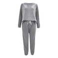thumbnail image 3 of Gomelly Ladies Sleepwear Drawstring Nightwear Baggy Loungewear Women Beam Foot Home Clothes Pajamas Sets Elastic Waist Lounge Set Grey 2XL, 3 of 7