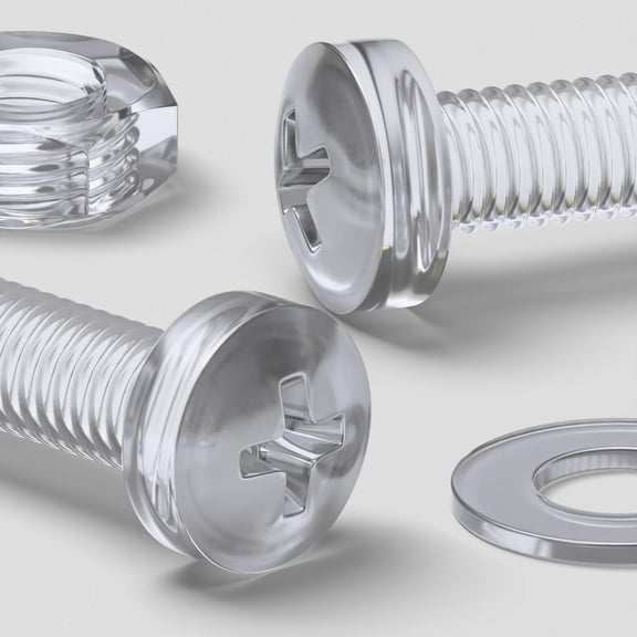 Pack of 60 Transparent Clear Plastic Acrylic M3 x 25mm Nuts & Bolts, Washers - Acrylic Plastic Screws, (3/32 x 1 in)