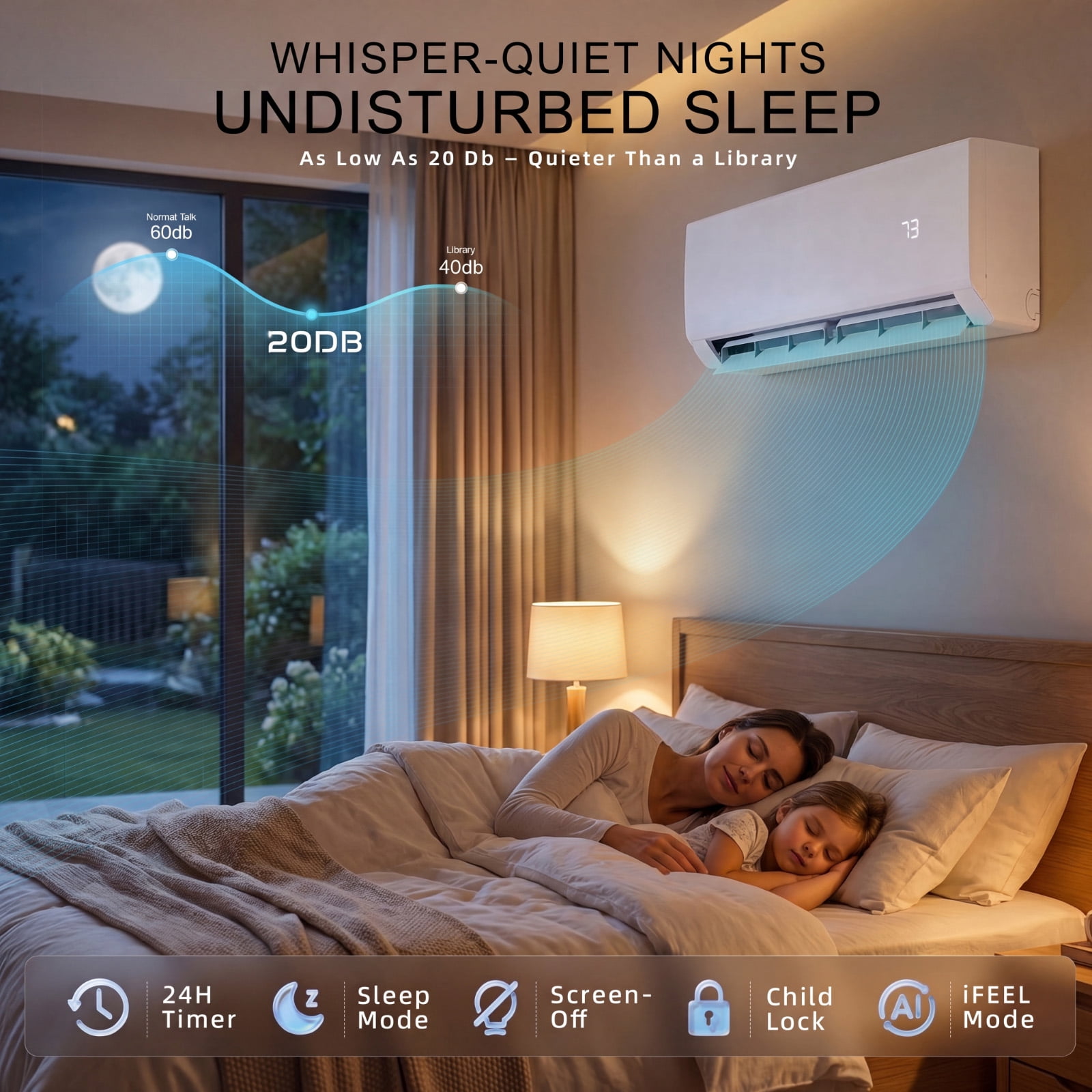 12000 BTU Mini Split Air Conditioner, WiFi Enabled 22 SEER2 208/230V Smart Inverter Ductless AC Heat Pump with Heating Function, Cool & Heat up to 750 Sq.Ft