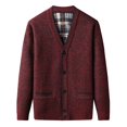thumbnail image 1 of Suéter tipo cárdigan de punto con botones y cuello de pico para hombre de mediana edad y mayor de invierno con forro de terciopelo, 1 of 6