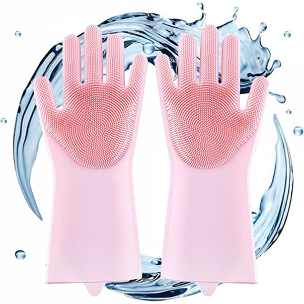 Guantes de limpieza para el hogar, guantes de silicona para lavar con guantes de limpieza para fregar, guantes de cocina reutilizables, 1 par de guantes mágicos con silicona para fregar JFHHH pequeña