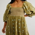thumbnail image 3 of Robe Longue pour Femmes Manches Longues Col Carré Broderie Fleur Robe Évasée, 3 of 5