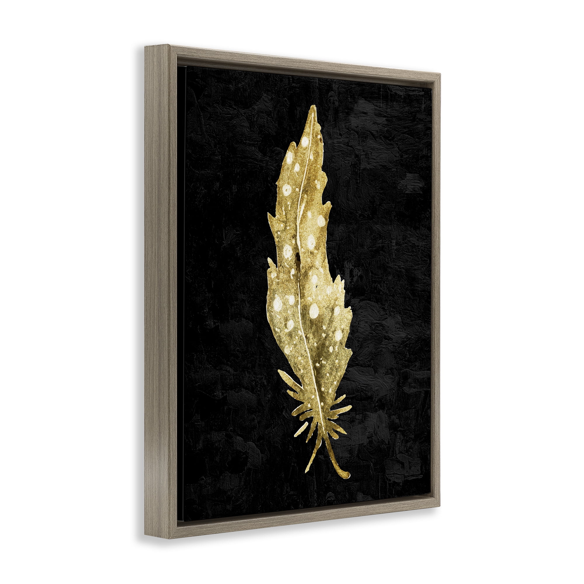Feather On Black Brown Framed Floater Canvas Wall Art, design by Kim Allen