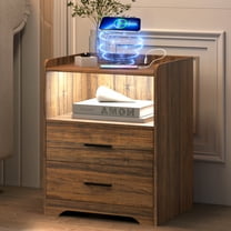 LVSOMT Brown Nightstand with Wireless Charging Station and 24-Colors RGB Lights, Modren Nightstands with Drawers for Bedroom, Smart Bedside Table for Living Room Office