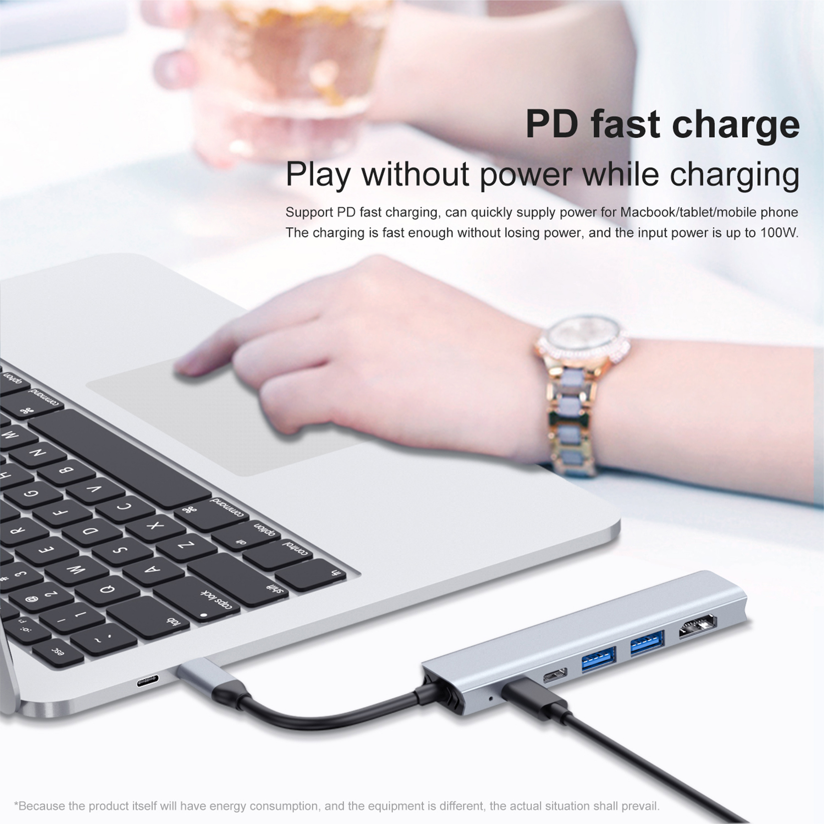 USB C Hub Multiport Adapter,7 in 1 Dongle Hub,USB 3.1 C to HDMI+USB3.0*2+SD/TF+USB-C+100W PD Fast Charging,4K@30Hz,1080P@60Hz,Compatible for MacBook,iPad Pro,XPS,HP,Chromebook and Other Devices