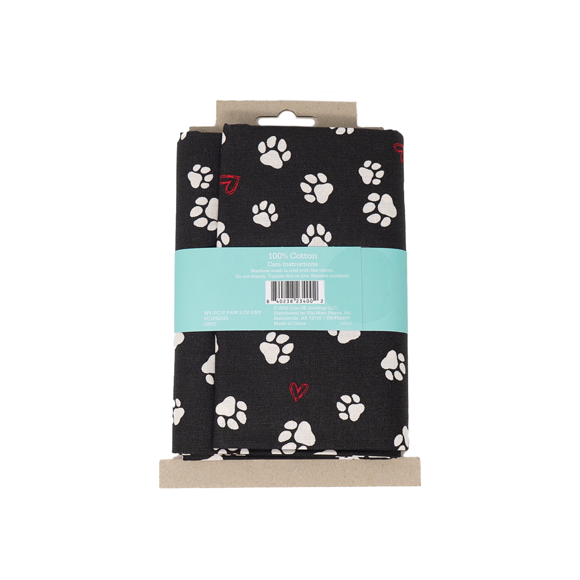 (2 pack) Waverly Inspirations 1 Yard Cut 100% Cotton Prints Fabric Paw Love Onyx 44" Wide for Quilting & Sewing