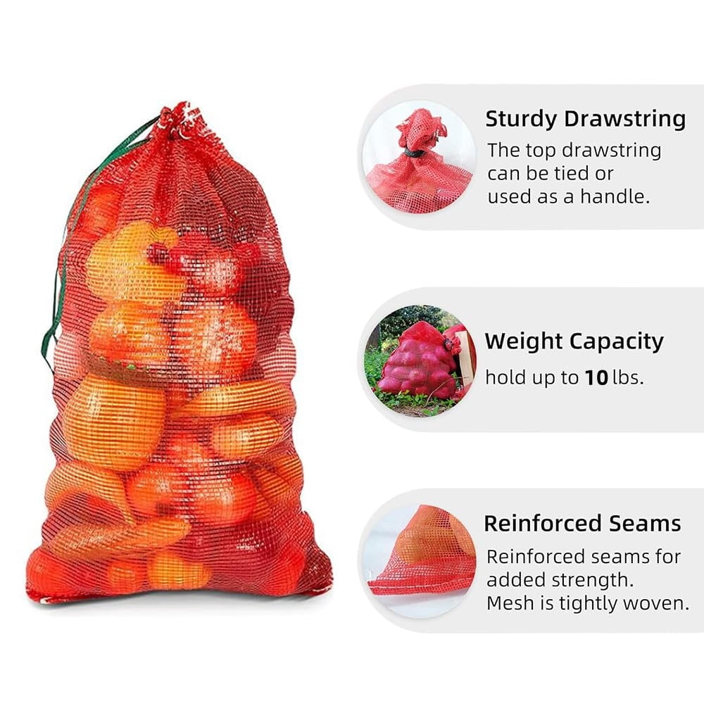 MODANU 50 Pcs Onion Bags, 11 x 18 inch Mesh Produce Bags, Fresh Bag for Onion Vegetables Potato, Red
