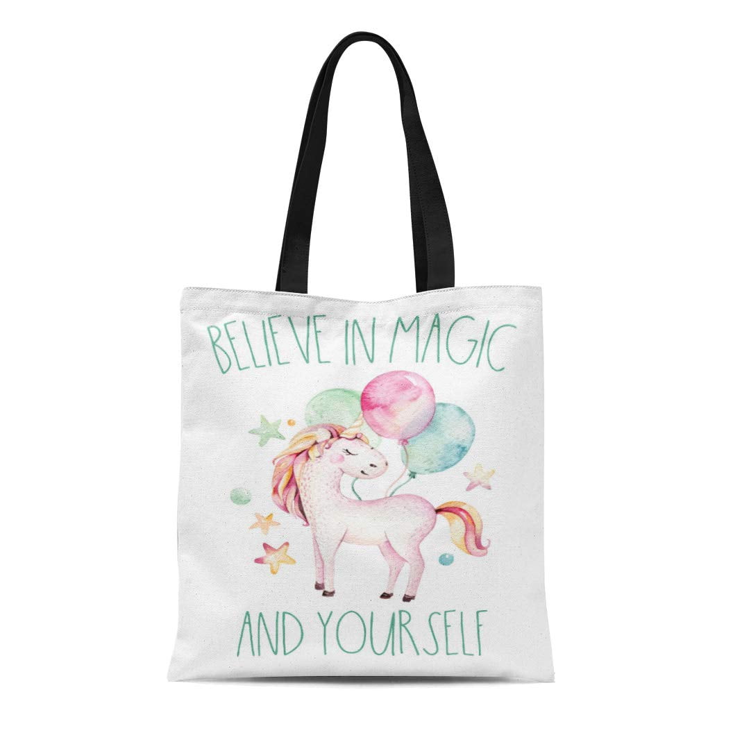 NUDECOR Canvas Tote Bag Watercolor Magic Blue Sky Dream Clouds Magical Pink  Unicorn Reusable Handbag Shoulder Grocery Shopping Bags