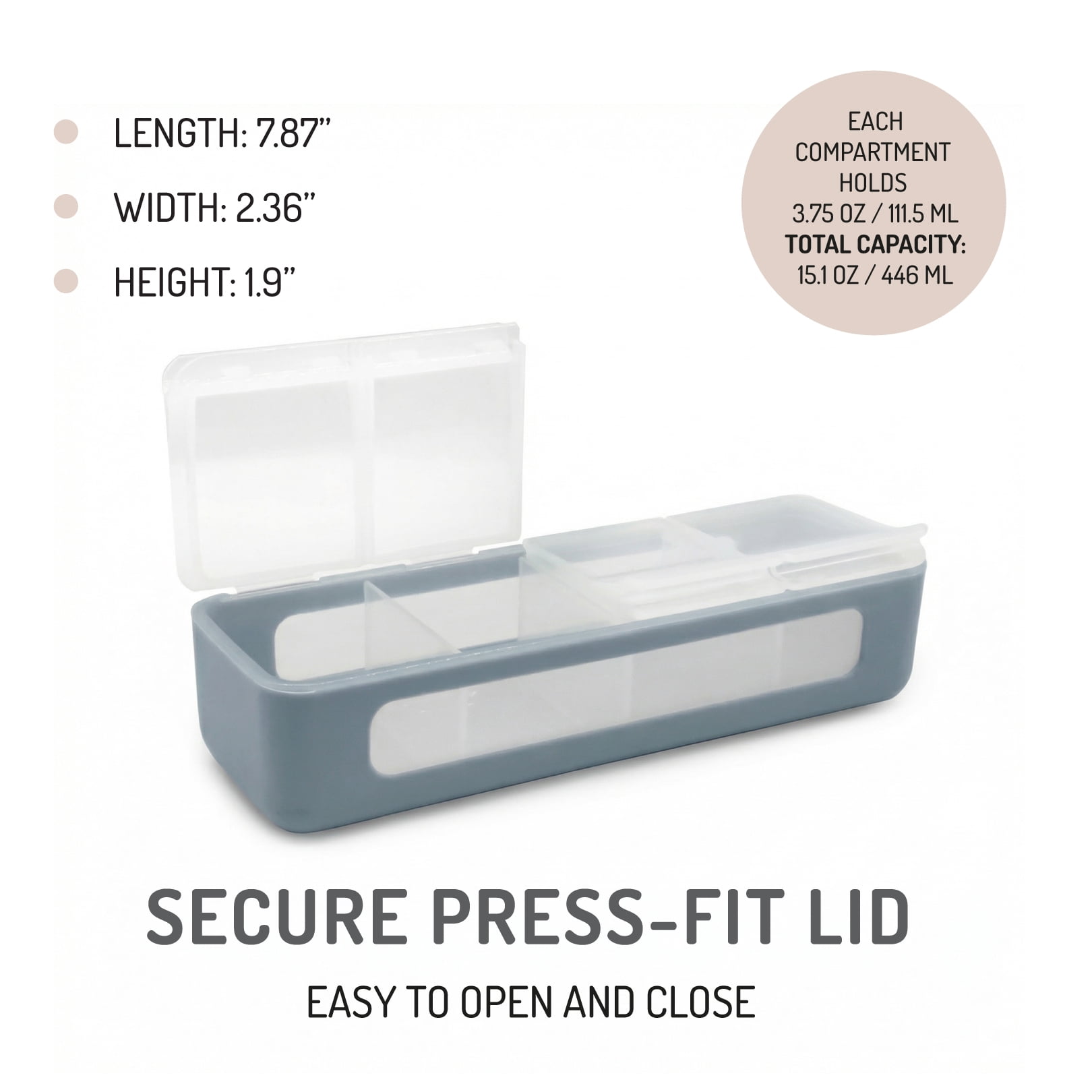 melii Snackle Box – 4 Compartment Snack Container with Lids, BPA-Free Food Storage for Kids & Adults, Travel & Crafts - Slate