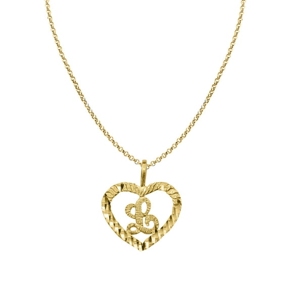Genuine 14k Yellow Gold 0.59" Fancy Heart Initial Letter L Necklace 16", 18", 20", 22" Trendy Charm Initial Necklaces for Women