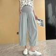thumbnail image 4 of CaiJunJia Maternity Wide Leg Pants Comfortable Stretch Over-Bump Women Cotton Pregnancy Casual Capris for Work, 4 of 7