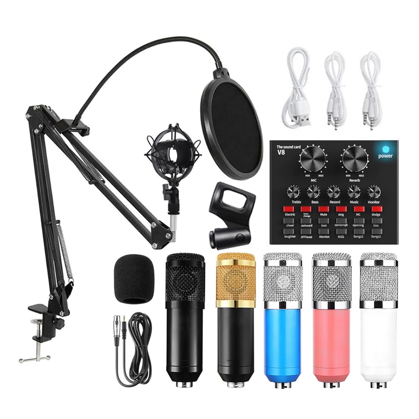Professional Audio V8 Sound Card Set Mic Studio Condenser Microphone For Podcast Recording Live Streaming