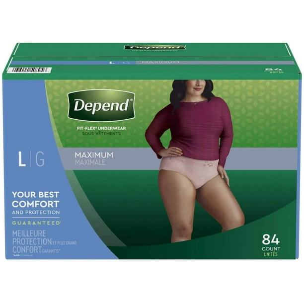 Depend FIT-FLEX Incontinence Underwear for Women, Moderate Absorbency, L,  84 Count 