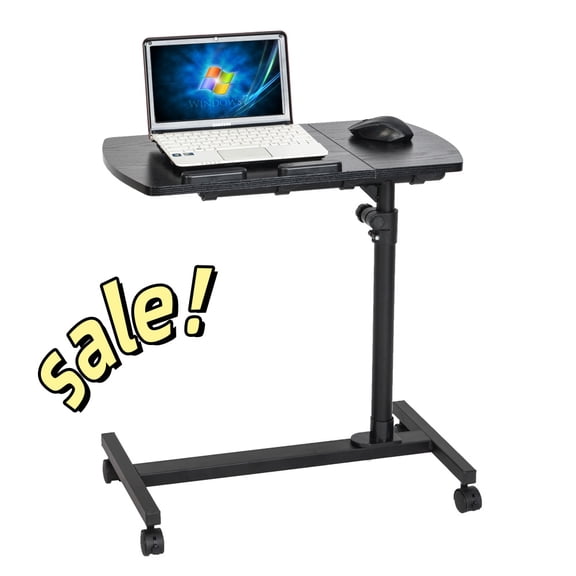 Hassch Adjustable Height Laptop Desk with Wheels, Movable Computer Desk for Small Spaces, Home Office, Black