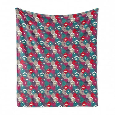 Winter Soft Flannel Fleece Throw Blanket, Pastel Tone Hexagons with Various Motifs or Bird of Cityscape, Cozy Plush for Indoor and Outdoor Use, 50" x 60", Multicolor, by Ambesonne