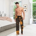 thumbnail image 3 of Men's Pajama Pants with Pockets Sleepwear Lounge Pants Stretch Casual Halloween Pumpkin Broom Hat Black Orange, 3 of 7