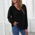 thumbnail image 2 of Cárdigan holgado de punto de color puro, manga larga, para otoño e invierno: negro, talla L, cuello en V y botones, 2 of 6