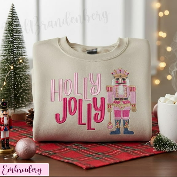 Embroidered Holly Jolly Christmas Sweatshirt, Christmas Trees Shirt, Jolly Vibes Matching Sweater, Women Holiday Tees, Christmas Santa Gift