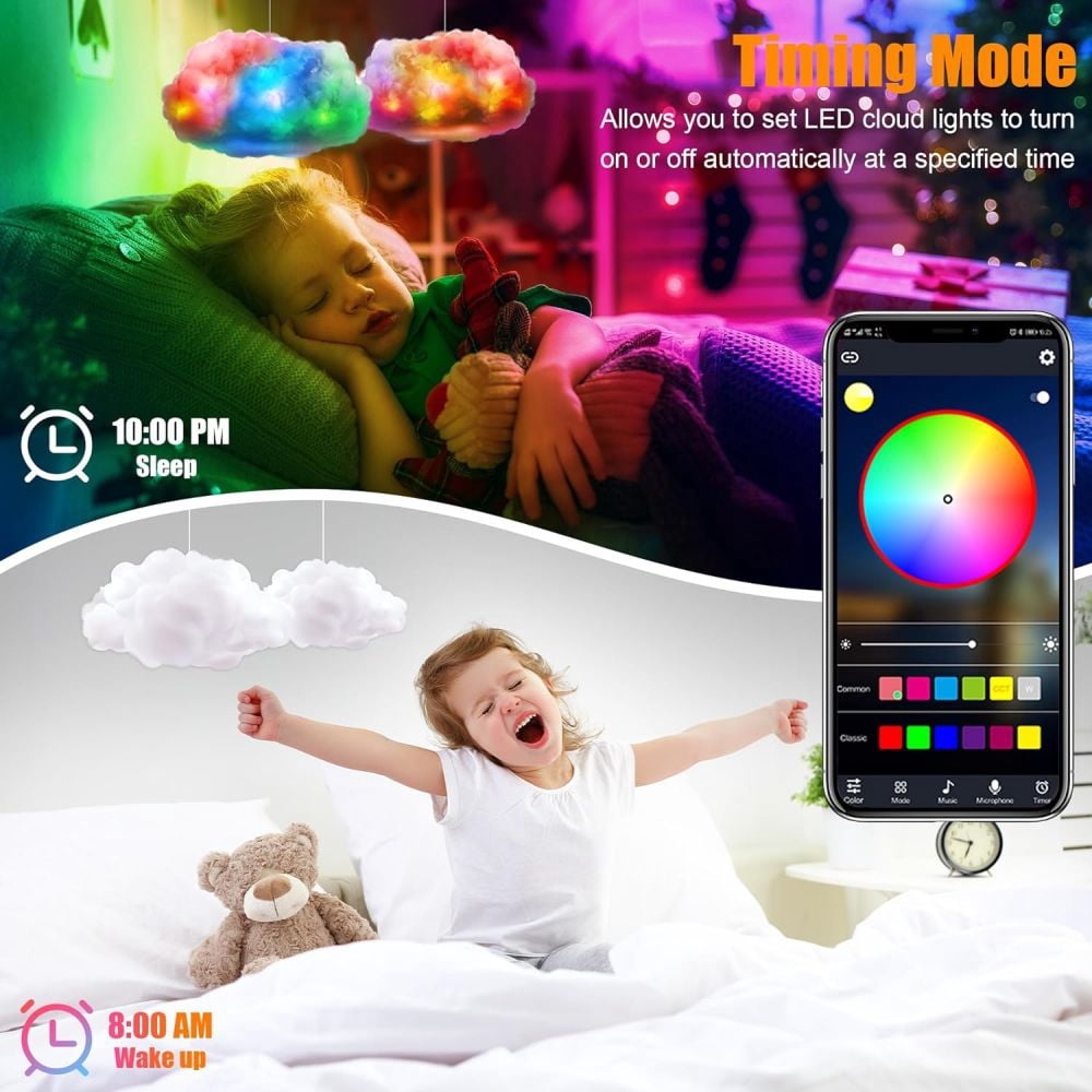 VIVIHEYDAY RGB Cloud Lightning Light, USB Floating Ceiling Lights, App Remote Control Music Sync