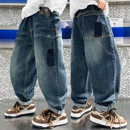 Baggy Jeans Pull-on Pants Wide Leg Pants Loose Denim Pants for kids Girls Boys Fashion 9-10 Years