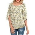 thumbnail image 2 of Haut à Manches Mi-Longues Imprimé pour Femme, Col Rond, Chemisier Décontracté pour Femme, Jaune Blanc, Fleur, TG, 2 of 6