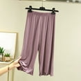 thumbnail image 4 of Jalioing Pajama Pants for Women Cozy Loose Elastic Waist Capri Pj Bottoms Lightweight Plain Sleep Pants with Pocket, 4 of 5