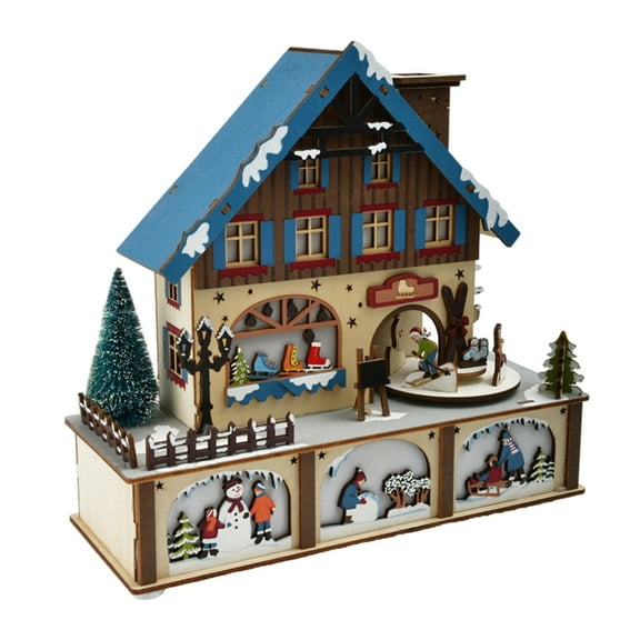 Chrsitmas House Shape Music Box Vintage Wood Music Box Home Decoration For Men Women Kids Birthday Anniversary Present