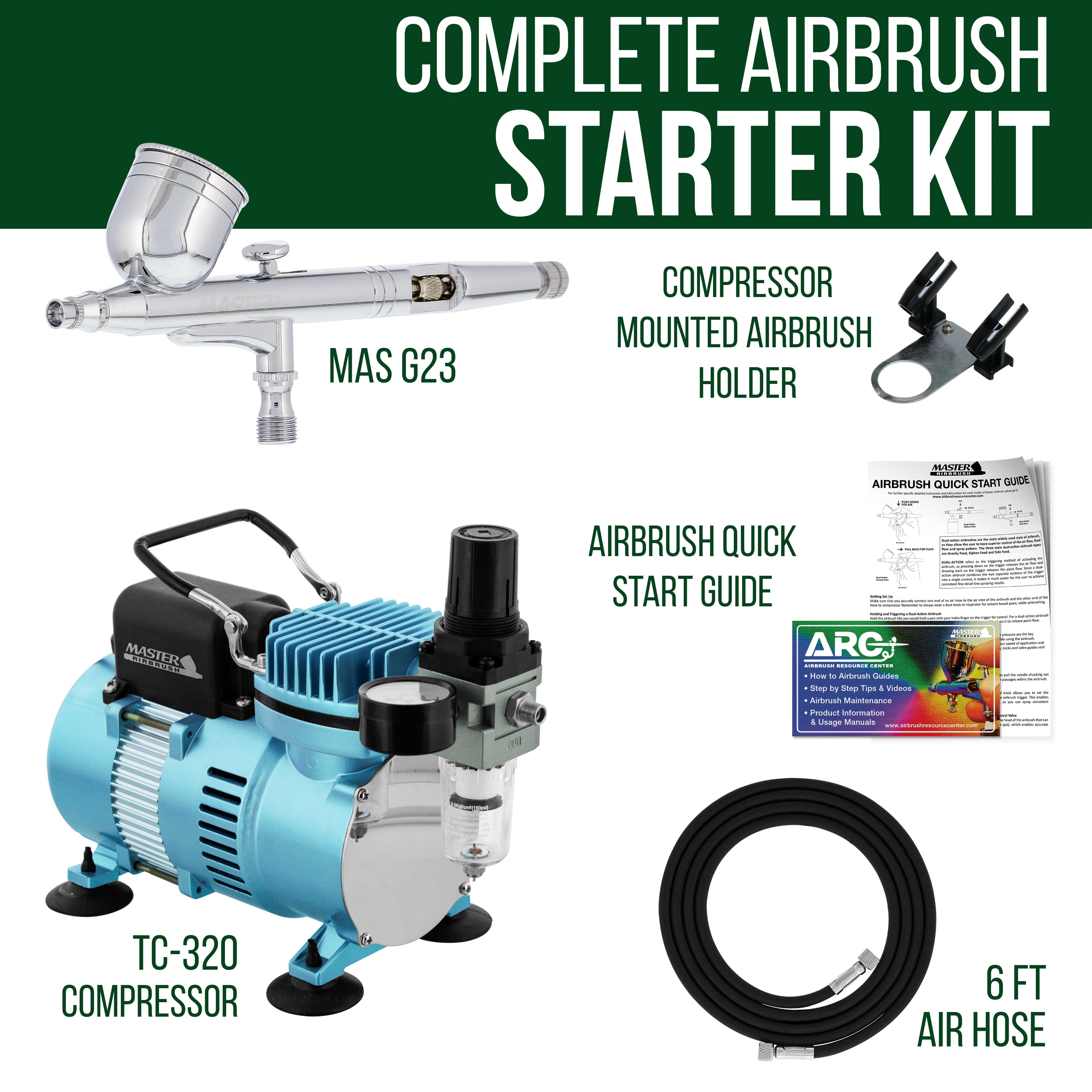 Master Airbrush Cool Runner II Dual Fan Air Compressor System Kit with a G23 Gravity Feed Dual-Action Airbrush Set with 0.3 mm Tip - Hose, Holder, How-to Guide - Hobby, Auto, Cake, Tattoo, Body Art