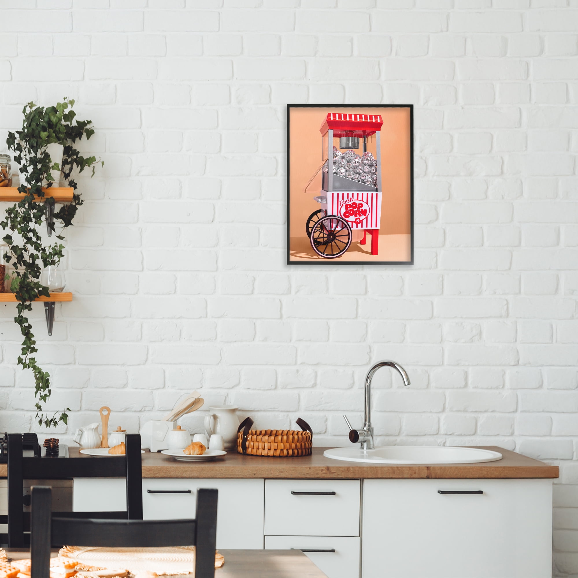 Stupell Industries Retro Disco Popcorn Machine Black Framed Giclee Art, design by LISH Creative