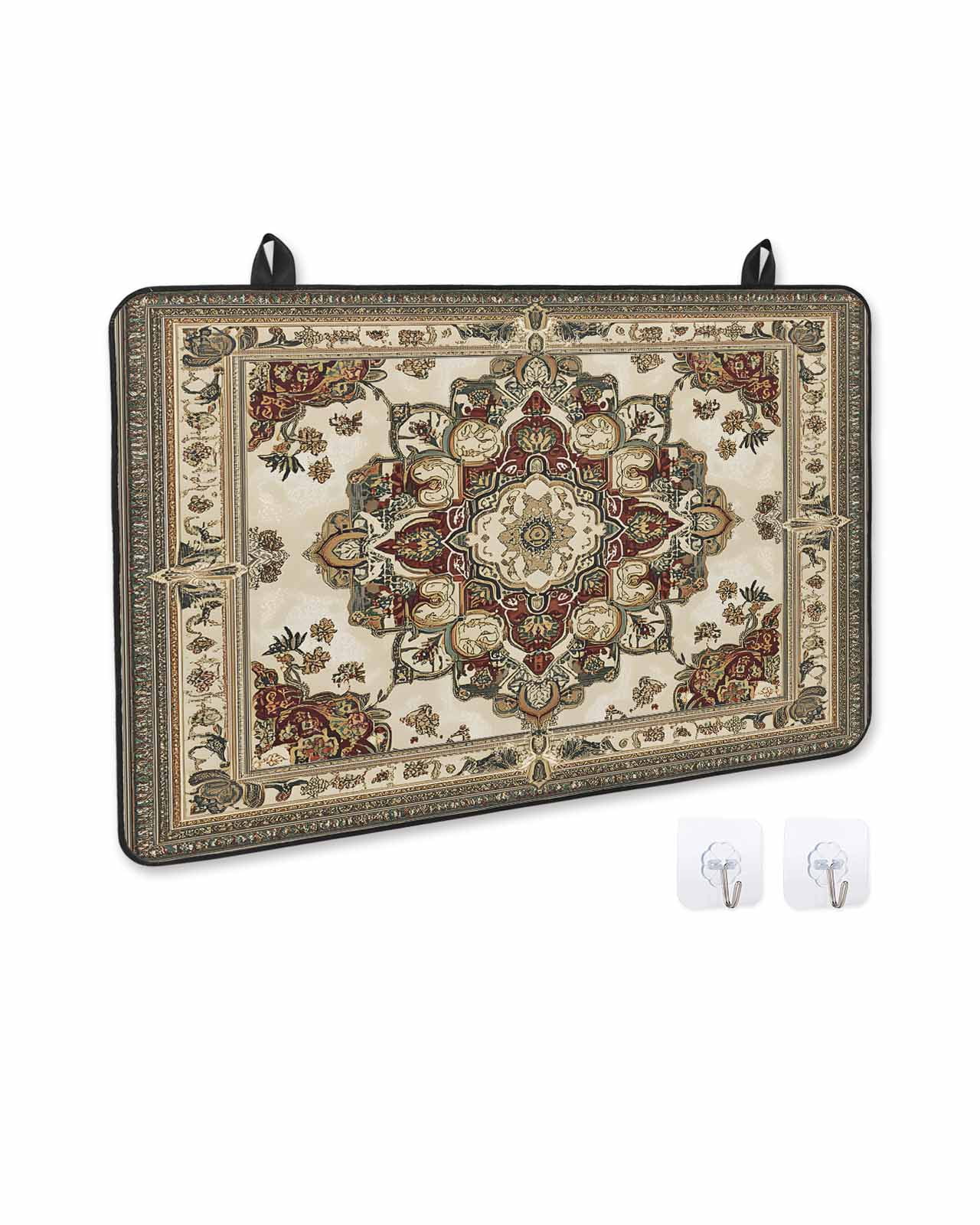 nqOlkjepod Large Induction Cooktop Protector Mat 36"x21", Brown Floral Stove Top Covers for Electric Stove, Bohemian Vintage Ethnic Tribals Decorative Stove Burner Cover Mats, Glass Top Stove Cover
