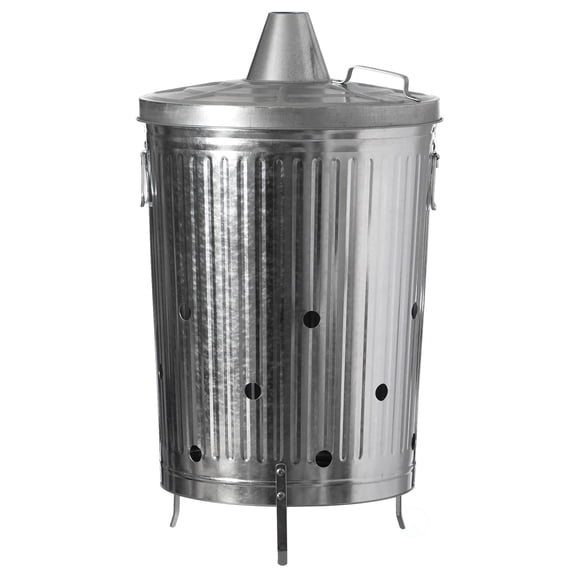 Silver Garden Incinerator Fire Pit 20 Gallon with Handles and Chimney