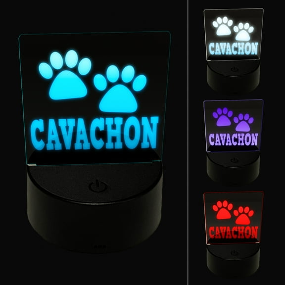 Cavachon Dog Paw Prints Fun Text LED Night Light Sign 3D Illusion Desk Nightstand Lamp