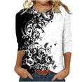 thumbnail image 1 of Womens Fashion Three Quarter Sleeve Retro Round Neck Easter Printed Loose Tops Blouse, 1 of 4