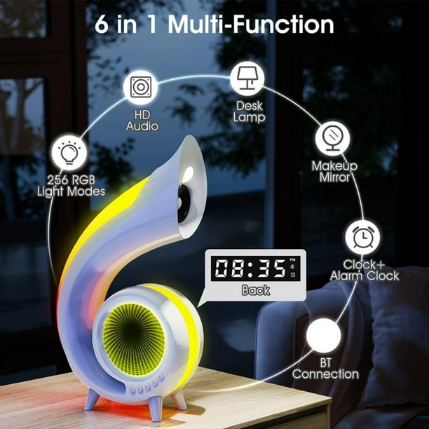 Mini Concha Lámpara de Inalámbrica Toque para Ajustar la Iluminación Lámpara de Escritorio RBG Altavoz Bluetooth Inalámbrico Despertador,A