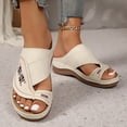 thumbnail image 2 of Rokment Womens Boho Embroidered Orthopedic Wedges Dress Flip Flops with Arch Support 2026 Beach Summer Comfortable Leather Platform Thong Walking Slides White Size 8.5, 2 of 7