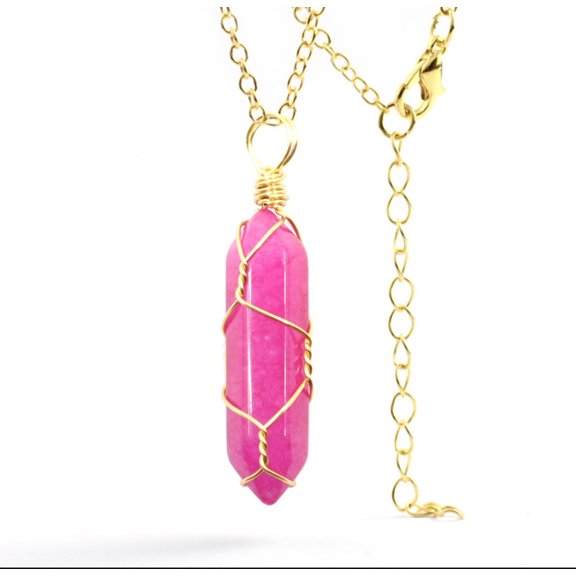 Crystal Necklace Gold Wire Wrapped Rose Topaz Healing Crystal Point Necklace